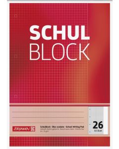 Brunnen Schulblock A4 Lin 26 kariert mit Rand rot 50 Blatt 