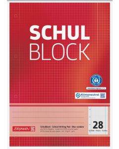 Brunnen Schulblock Recycling A4 Lin 28 kariert mit Randlinie innen und außen rot 50 Blatt 